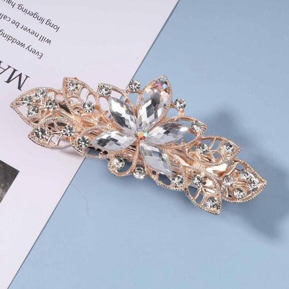 Accessories - Rhinestone Flower Petal Hair Clip In White/Clear
